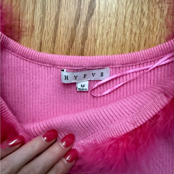 Pink Off-Shoulder Top Feather Trim These Three Boutique Valentines Day Top Med - Picture 4 of 6